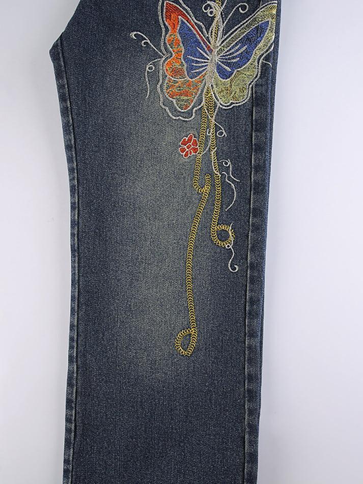 Vintage Washed Butterfly Flare Jeans - AnotherChill