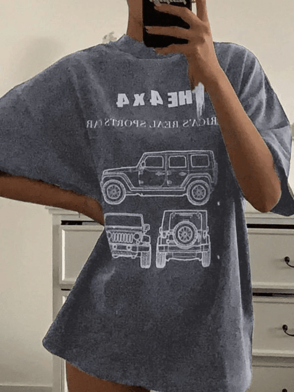 Vintage Washed Car Graphic Oversized Tee - AnotherChill