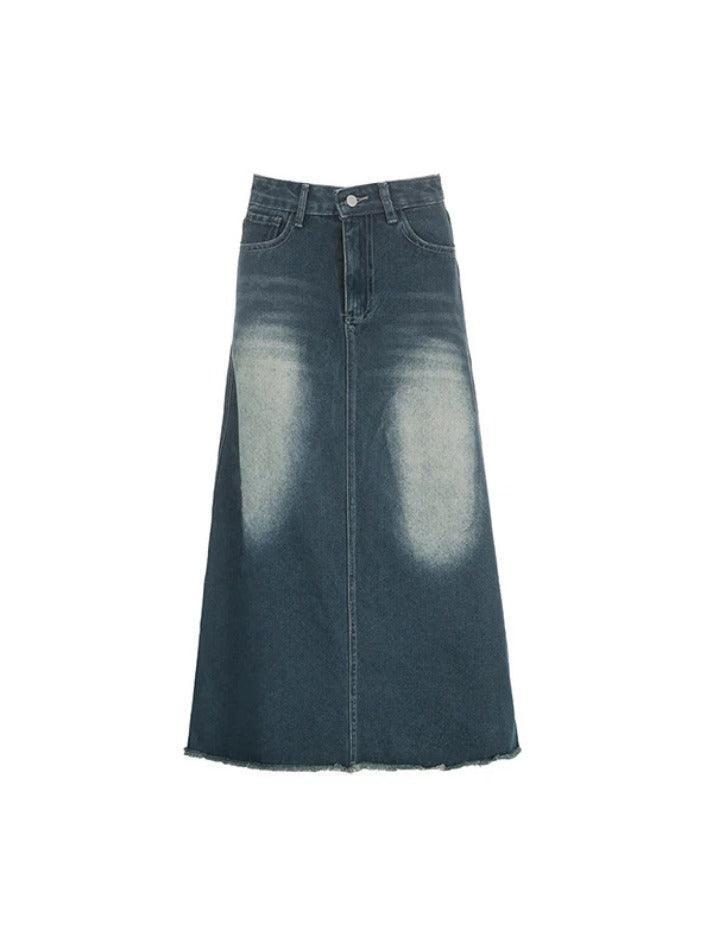 Vintage Washed Denim Maxi Skirt - AnotherChill