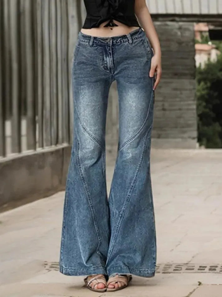 Vintage Washed Low-Rise Flared Jeans - AnotherChill