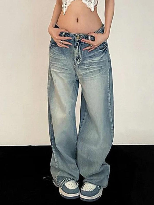 Vintage Washed Mopping Loose Boyfriend Jeans - AnotherChill