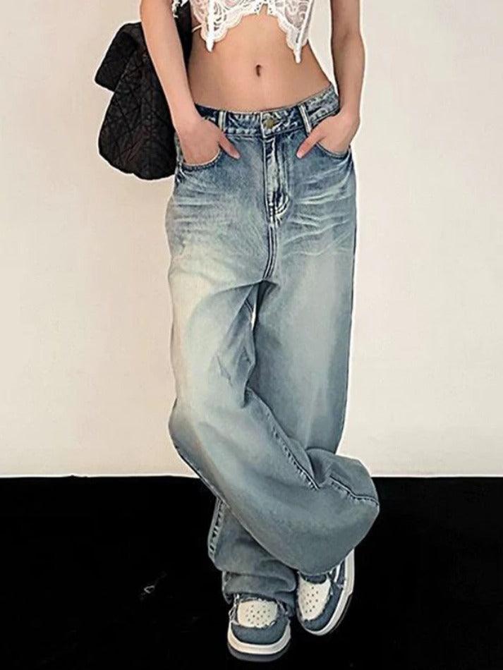 Vintage Washed Mopping Loose Boyfriend Jeans - AnotherChill