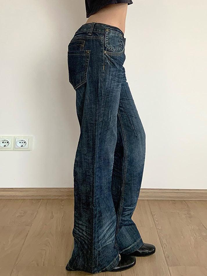 Vintage Washed Ruched Loose Low-Waist Jeans - AnotherChill