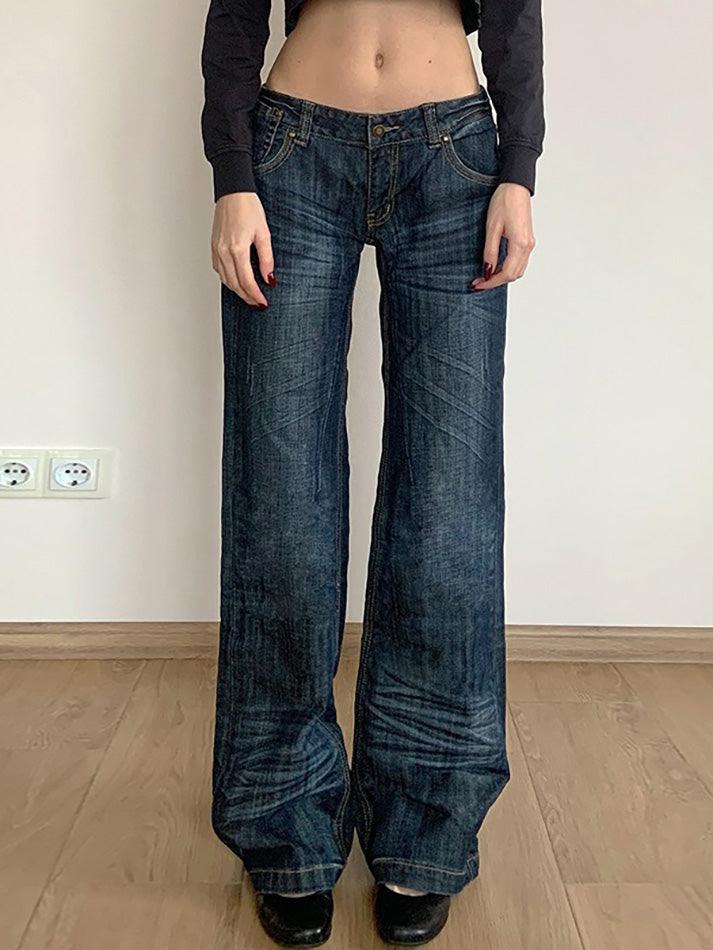 Vintage Washed Ruched Loose Low-Waist Jeans - AnotherChill