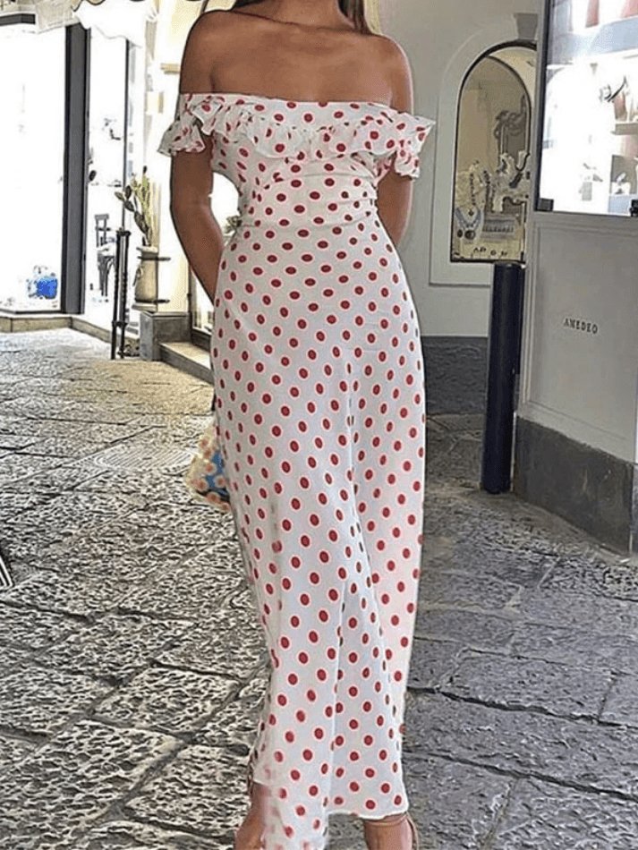 Waist Ruffled Polka Dot Dress - AnotherChill