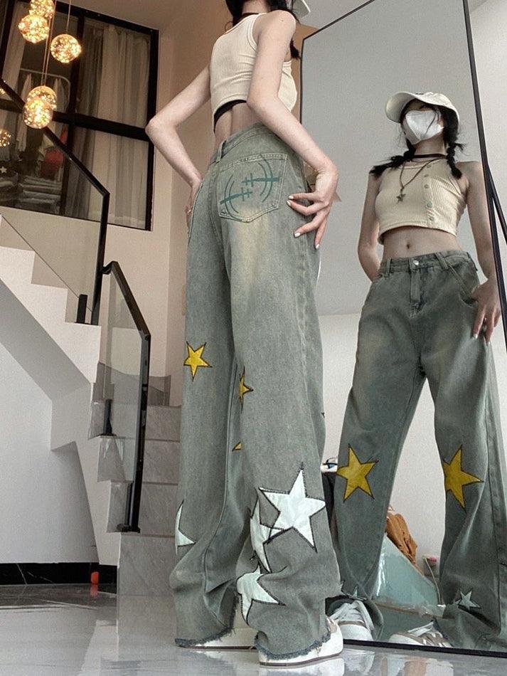 Washed Star Patched Boyfriend Jeans - AnotherChill