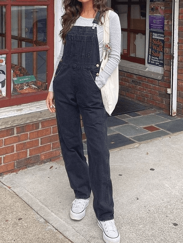 Washed Straight Leg Denim Overall - AnotherChill