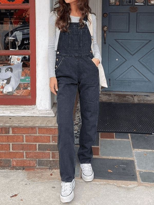 Washed Straight Leg Denim Overall - AnotherChill