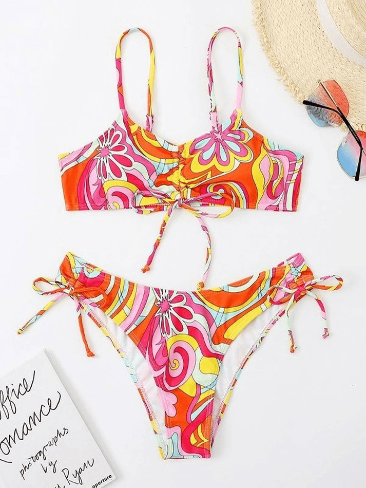 Wave Floral Print Bikini Set - AnotherChill