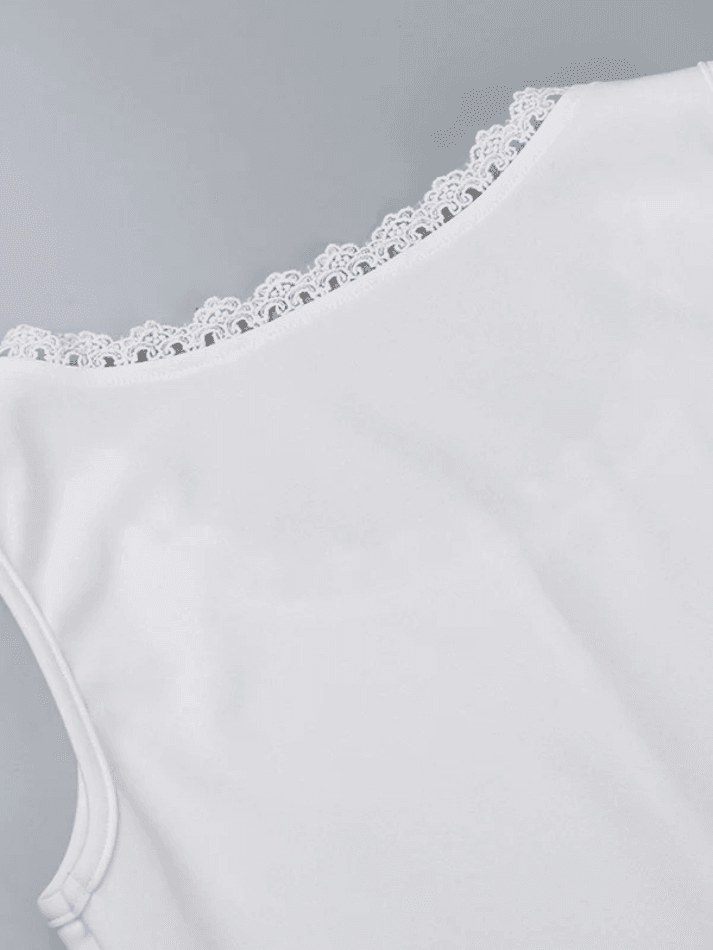 White Lace Trim Button Front Tank Top - AnotherChill