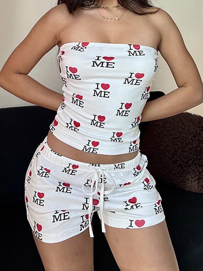 Y2K Letter Print Fitted Tube Top - AnotherChill