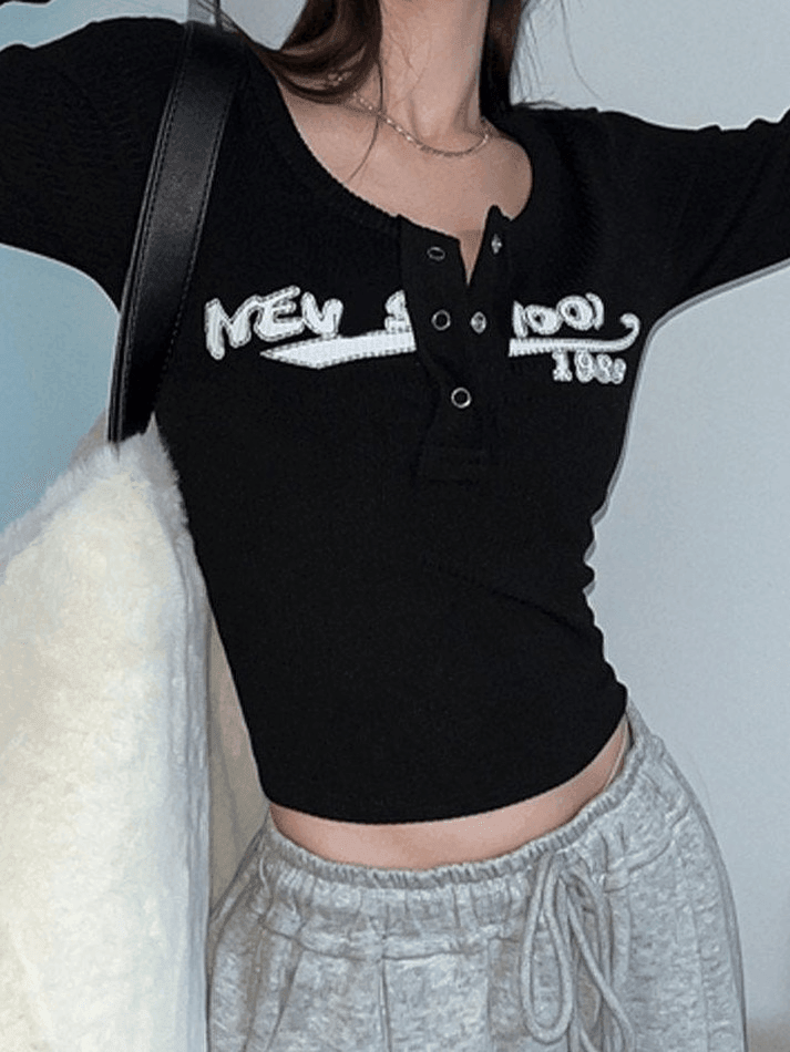 Y2K Long Sleeve Ribbed Knit Crop Top - AnotherChill