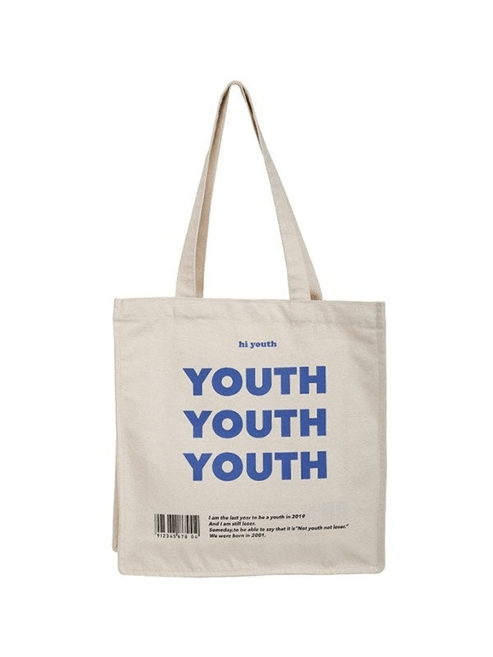 Youth Letter Graphic Canvas Shopper Bag - AnotherChill
