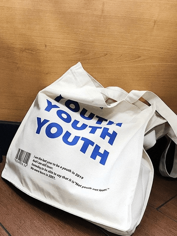 Youth Letter Graphic Canvas Shopper Bag - AnotherChill