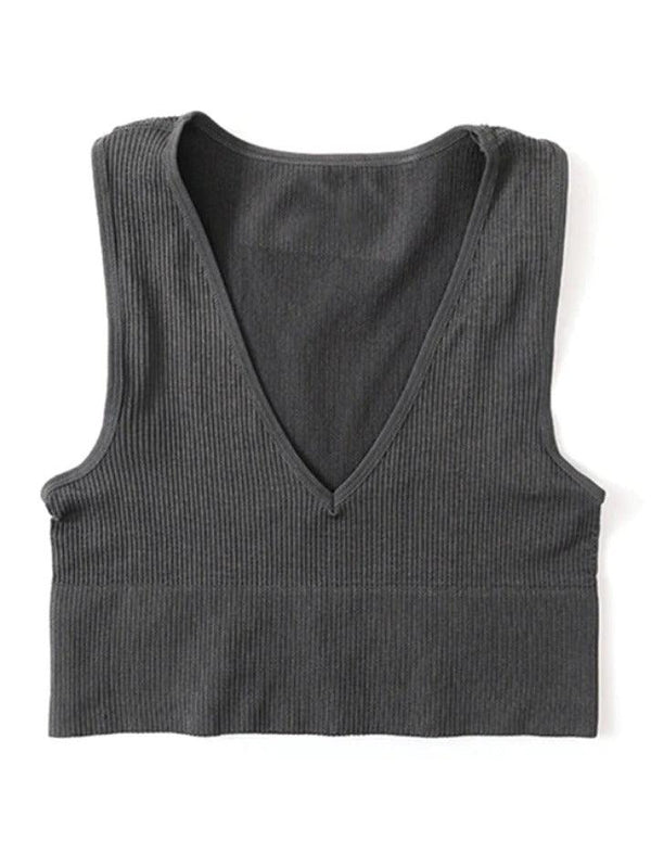 Solid V Neck Cropped Tank Top - AnotherChill