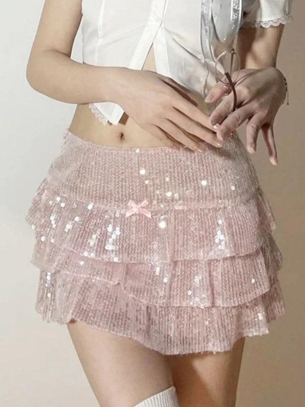 Sequin Tiered Mini Skirt - AnotherChill