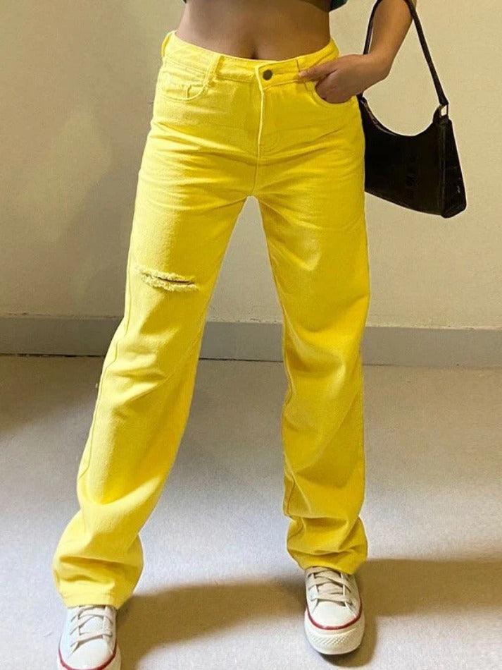 Yellow Distressed Ripped Jeans - AnotherChill