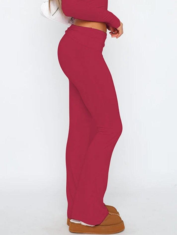 Solid High Rise Flare Leg Pants - AnotherChill