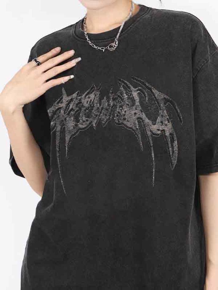 Wing Print Oversized Short Sleeve Tee - AnotherChill