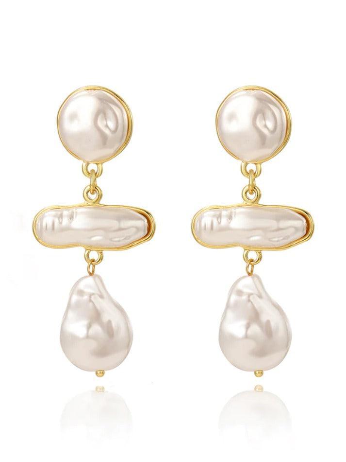 Baroque Irregular Faux Pearl Linked Earring - AnotherChill