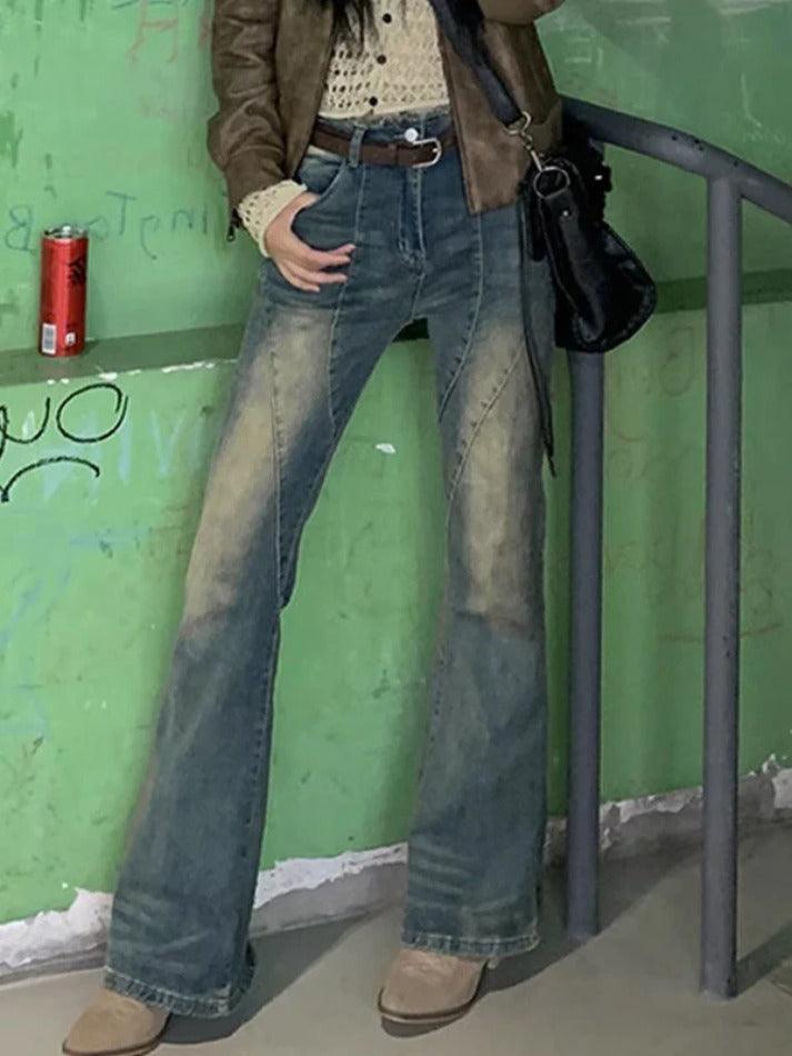 Vintage Distressed Splice Flare Jeans - AnotherChill