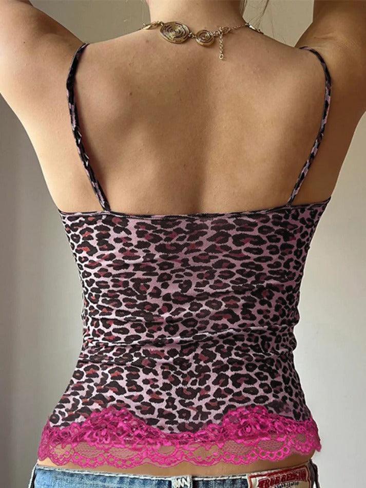 Personalized leopard print lace stitching Cami Top - AnotherChill