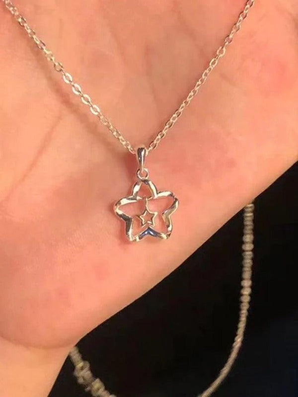 Silver Hollow Out Star Charm Necklace - AnotherChill