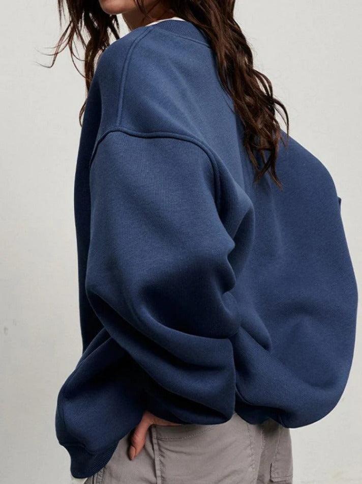 Solid Crew Neck Oversized Sweatshirt - AnotherChill