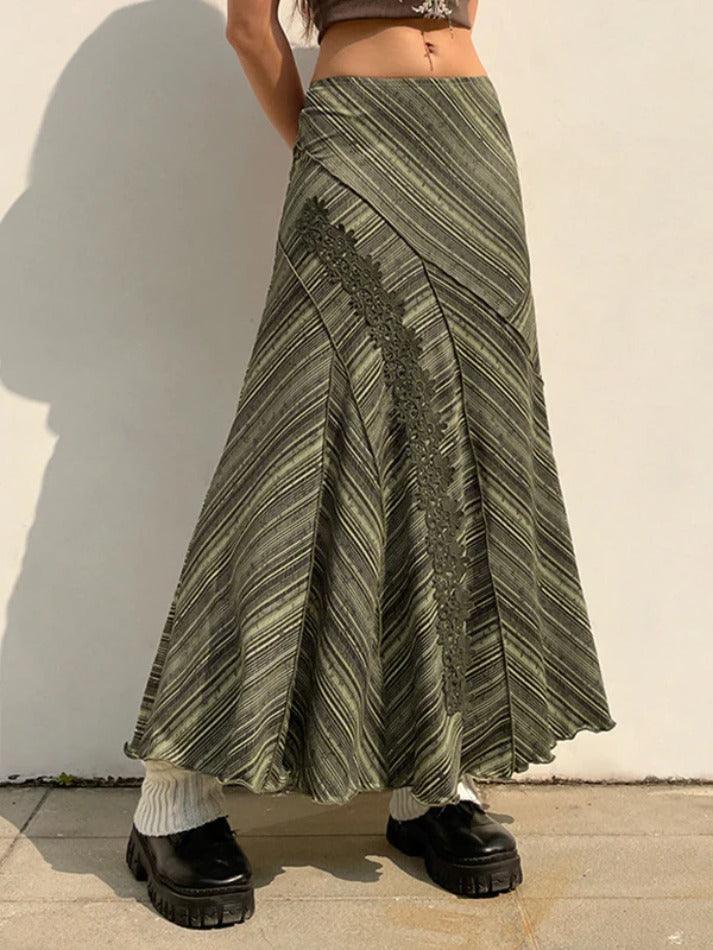 Vintage Print Irregular Pleated Bow Midi Skirt - AnotherChill