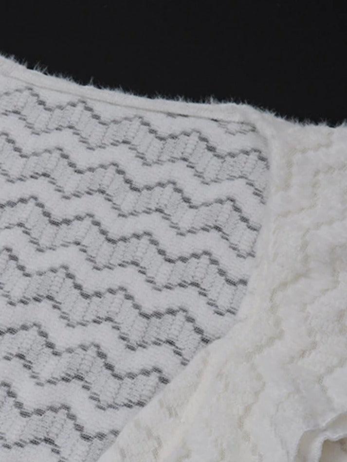 Wavy Pattern V Neck Tie Front Long Sleeve Knit - AnotherChill