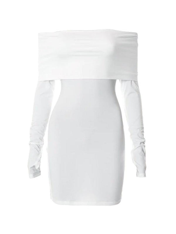 Solid Off Shoulder Ruched Thumb Hole Mini Dress - AnotherChill