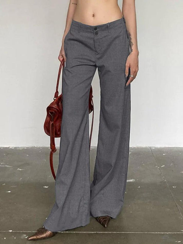 Versatile Gray Low Rise Tailored Pants - AnotherChill