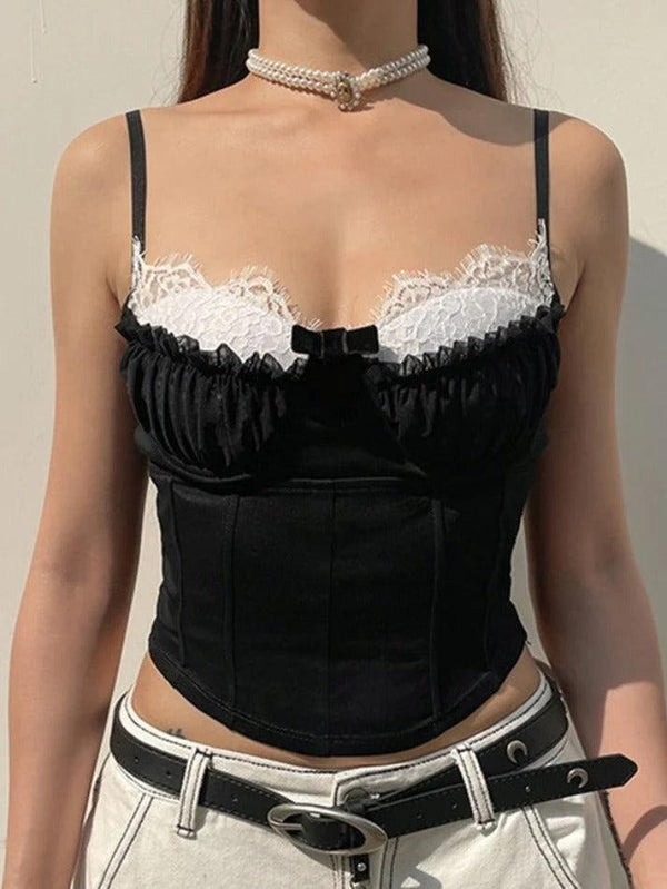 Contrast Color Lace Stitching Corset Top - AnotherChill