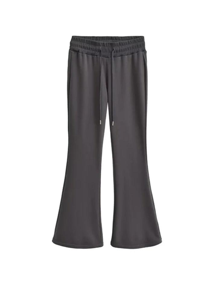 Solid Low Rise Drawstring Flare Leg Pants - AnotherChill