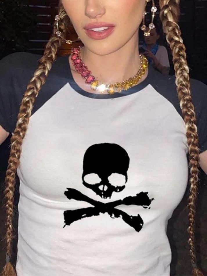 Raglan Sleeve Skull Crop Top - AnotherChill