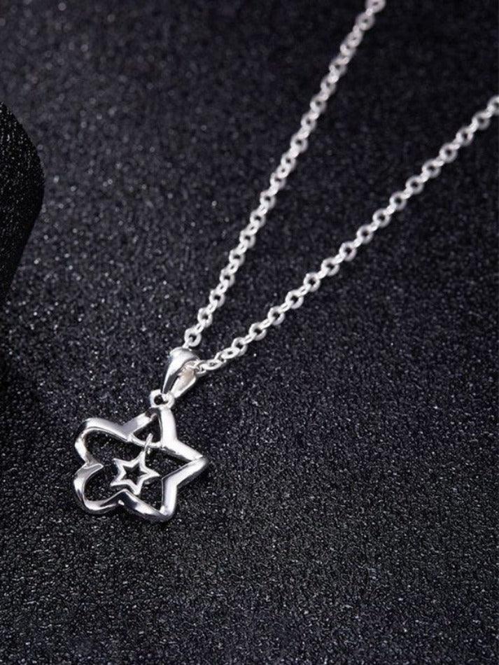 Silver Hollow Out Star Charm Necklace - AnotherChill