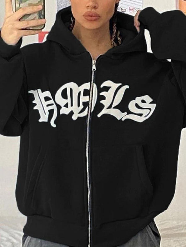 Gothic Letter Graphic Zip Up Hoodie - AnotherChill