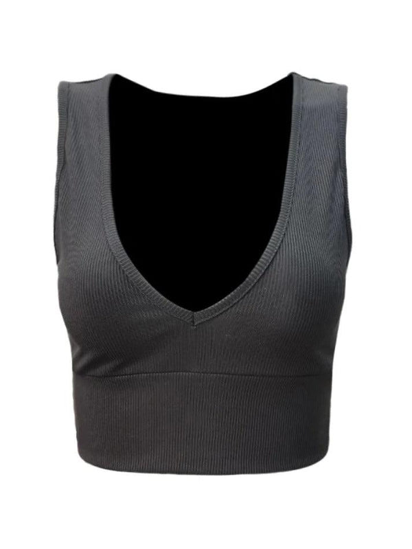 Solid V Neck Cropped Tank Top - AnotherChill