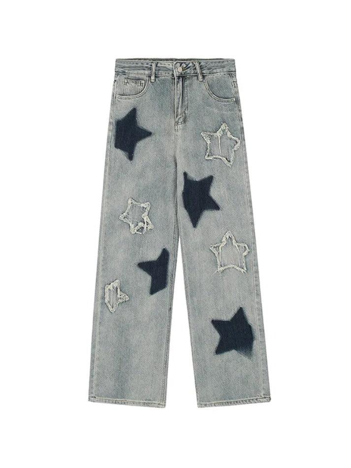 Star Embroidery Raw Trim Boyfriend Jeans - AnotherChill