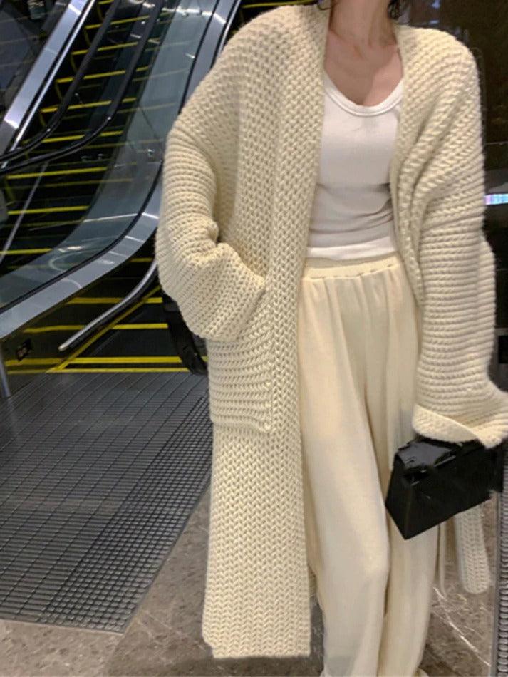 Solid Baggy Knit Long Cardigan - AnotherChill