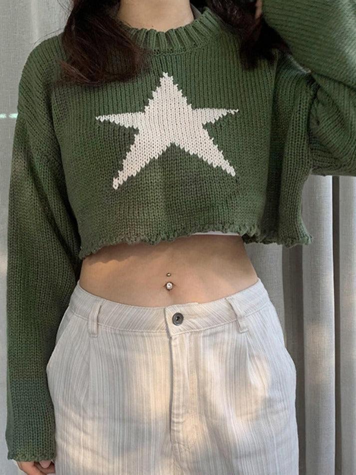 Vintage Star Jacquard Cropped Sweater - AnotherChill