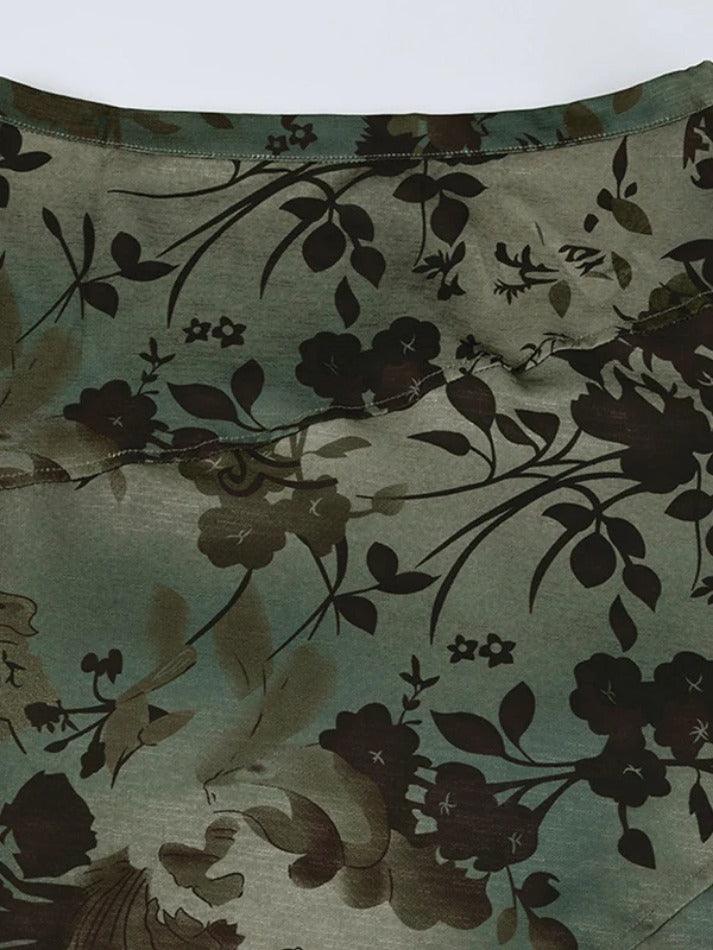 Vintage Flower Print Irregular Splice Midi Skirt - AnotherChill