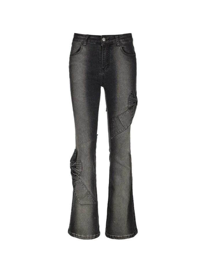 High Rise Ruched Bow Flare Jeans - AnotherChill