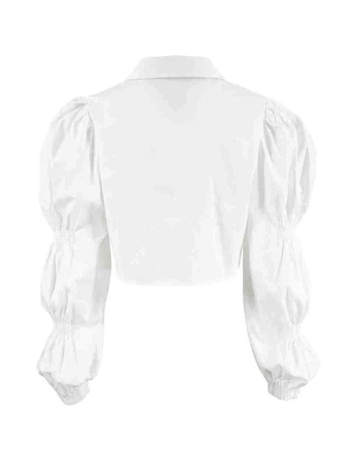 Solid Puff Sleeve Cropped Loose Long Sleeve Blouse - AnotherChill