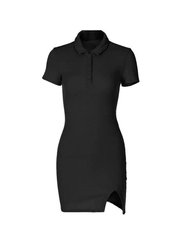 Ribbed Short Sleeve Slit Mini Dress - AnotherChill