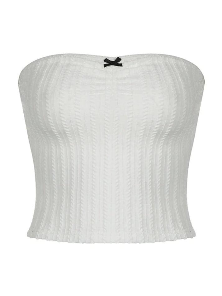 Solid Textured Bow Bandeau Top - AnotherChill