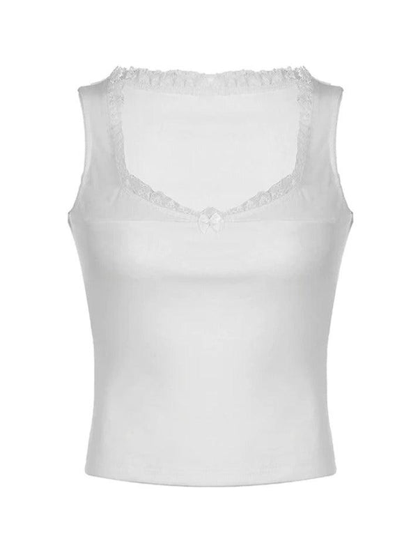 Square Collar Lace White Tank Top - AnotherChill
