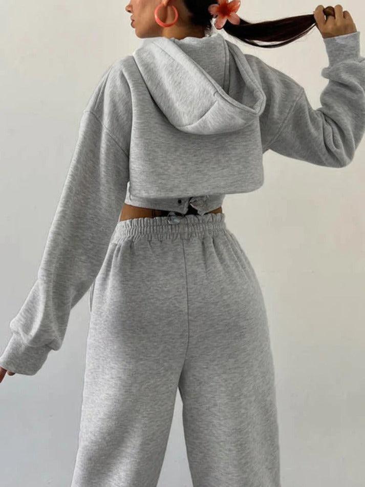 Solid Corset Tank Top Short Hoodie & Drawstring Sweatpants Set - AnotherChill