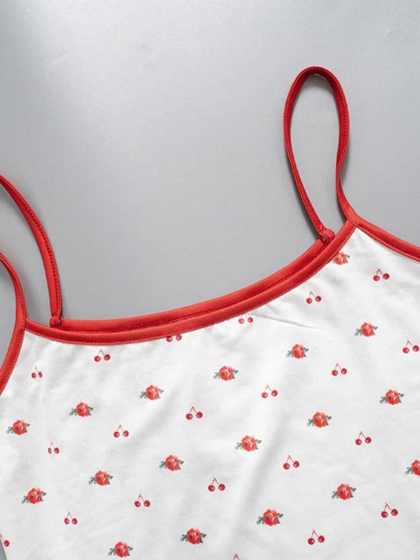 Cherry Flower Print Tie Back Cami Top - AnotherChill