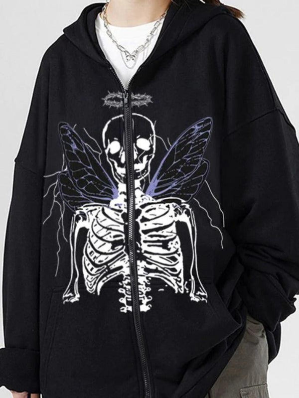 Butterfly Skull Print Hoodie - AnotherChill